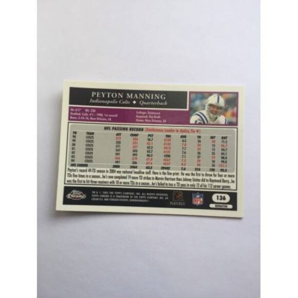 2005 Topps Chrome Peyton Manning Colts #136 (039) - Picture 2 of 2
